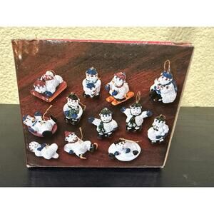 Set Of 12 Mini Snowman Poly Stone Ornaments By Giftco In Original Box